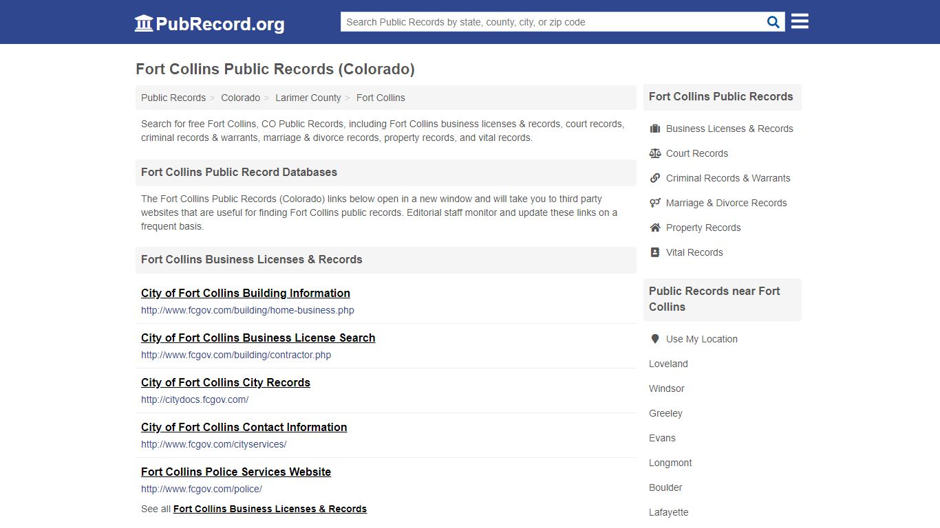 Free Fort Collins Public Records (Colorado Public Records) - PubRecord.org